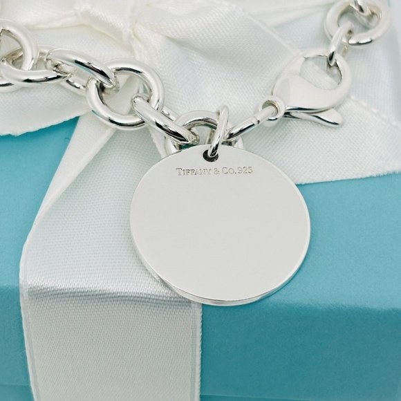 Tiffany Round Circle Tag Charm Bracelet with Engravable Blank Disc Engraving - Picture 2 of 7